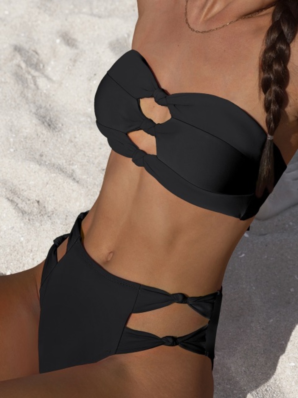 Popvil Black Knot Detail Bandeau Bikini Set sz med